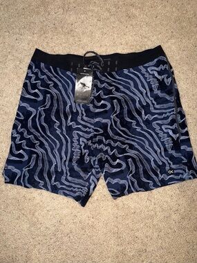 Outerknown Apex Evolution Men's Board Shorts, Navy with Gray Lines